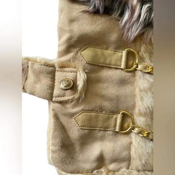New York Dog Designer Coat Faux Fur Suede Gold Hardware Elegant Wam Size XS - Picture 9 of 12